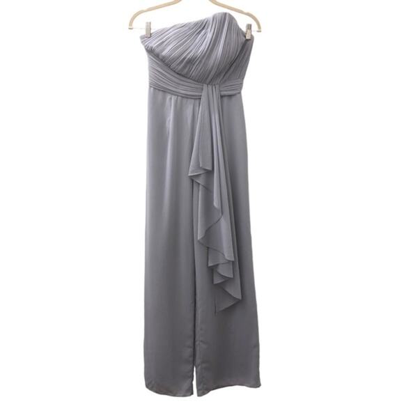 Lavish Alice Pleated Asymmetric Wide Leg Jumpsuit in Blue Gray Size 4 - Picture 2 of 11